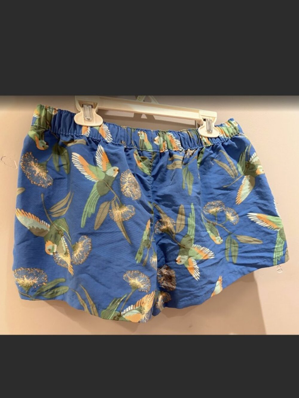 Patagonia Barely Baggies Blue Tropical Parrot Bird Print Size M - Picture 2 of 2